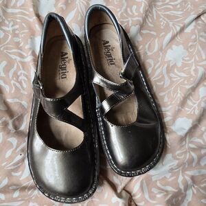 Alegria Olive Green Loafers with Glossy Leather Finish Mary Jane Style